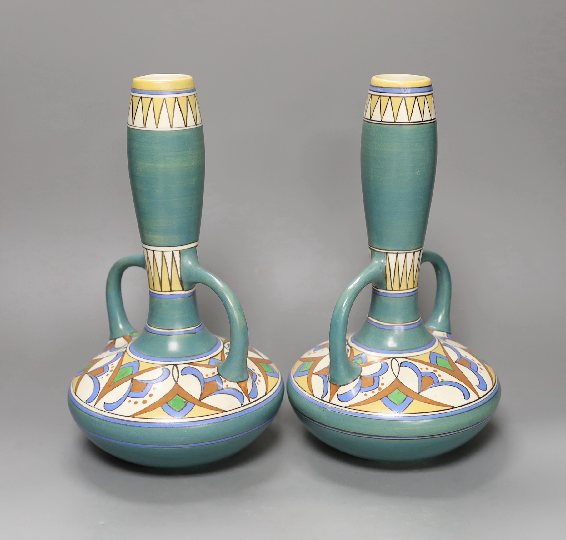 A pair of Arnhem Elrakka Art Nouveau vases, 29cm